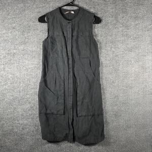 NAU Black Linen Blend Sleeveless Shirt Dress Pockets Minimalist XS